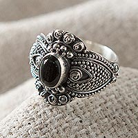 Onyx cocktail ring, 'Tree Leaves' - Hand Made Onyx Cocktail Ring from Bali