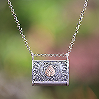 Men's gold-accented locket necklace, 'Lucky Lotus' - Men's Gold-Accented Pendant Necklace from Bali