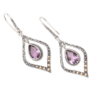 Gold-accented amethyst dangle earrings, 'Window Seat in Purple' - Handmade Gold-Accented Amethyst Earrings