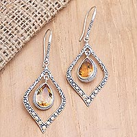 Gold-accented citrine dangle earrings, 'Window Seat in Yellow' - Gold-Accented Citrine Dangle Earrings