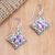 Gold accented amethyst dangle earrings, 'Cardinal Points' - Amethyst and Sterling Silver Dangle Earrings with Gold