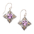 Gold accented amethyst dangle earrings, 'Cardinal Points' - Amethyst and Sterling Silver Dangle Earrings with Gold