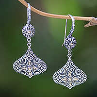 Gold-accented sterling silver dangle earrings, 'Genie Bottles' - Sterling Silver Lantern Shaped Earrings with Gold Accents