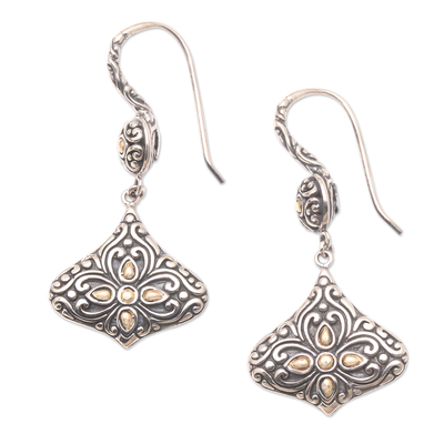 Gold-accented sterling silver dangle earrings, 'Genie Bottles' - Sterling Silver Lantern Shaped Earrings with Gold Accents