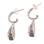 Amethyst half-hoop earrings, 'Purple Marquise' - Oxidized Sterling Silver Earrings with Marquise Amethysts