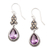 Gold-accented amethyst dangle earrings, 'Ribbon Drop' - Sterling Silver and Amethyst Ribbon and Teardrop Earrings