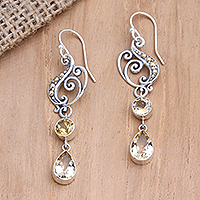 Gold-accented citrine dangle earrings, 'Sweet Tune' - Musically Inspired Sterling Silver Gold and Citrine Earring