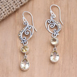 Gold-accented citrine dangle earrings, 'Sweet Tune' - Musically Inspired Sterling Silver Gold and Citrine Earring