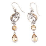 Gold-accented citrine dangle earrings, 'Sweet Tune' - Musically Inspired Sterling Silver Gold and Citrine Earring