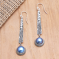 Cultured pearl dangle earrings, 'Shady Lane' - Mabe Cultured Pearl and Sterling Silver Earrings