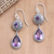 Amethyst dangle earrings, 'Raindrop Basket' - Sterling Silver and Amethyst Dangle Earrings in Two Parts