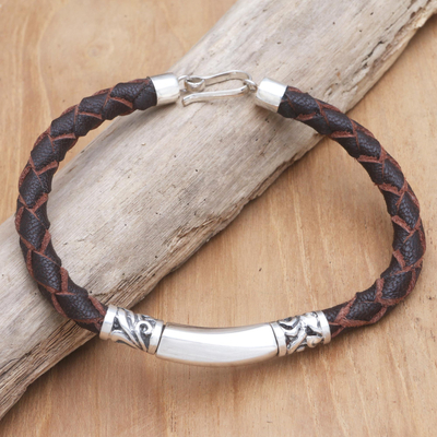 Leather and sterling silver pendant bracelet, Woven Spell