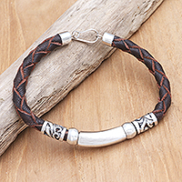 Leather and sterling silver pendant bracelet, Morning Braid
