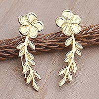 Gold-plated ear climber earrings, 'Climbing Blossoms' - Gold-Plated Ear Climber Earrings with Floral Motif