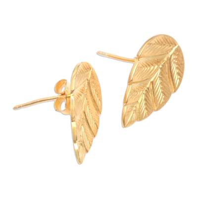 Gold-plated drop earrings, 'Leaf Power' - Gold-Plated Drop Earrings with Leaf Motif