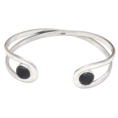 Lava stone cuff bracelet, 'Intersecting Plane in Smooth' - Lava Stone and Sterling Silver Cuff Bracelet