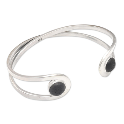 Lava stone cuff bracelet, 'Intersecting Plane in Smooth' - Lava Stone and Sterling Silver Cuff Bracelet