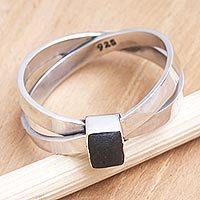 Men's lava stone ring, 'Live by Truth' - Men's Lava Stone and Sterling Silver Ring