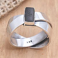 Men's lava stone ring, 'Love Conquers All' - Men's Hand Crafted Lava Stone Ring