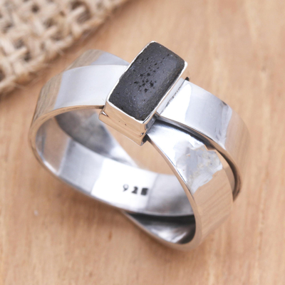 Men's lava stone ring, 'Love Conquers All' - Men's Hand Crafted Lava Stone Ring