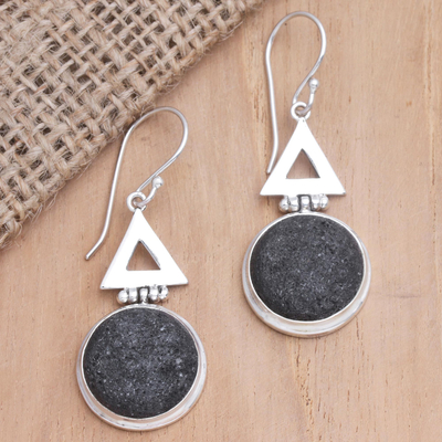 Lava stone dangle earrings, 'Triangle of Hope' - Lava Stone and Sterling Silver Dangle Earrings