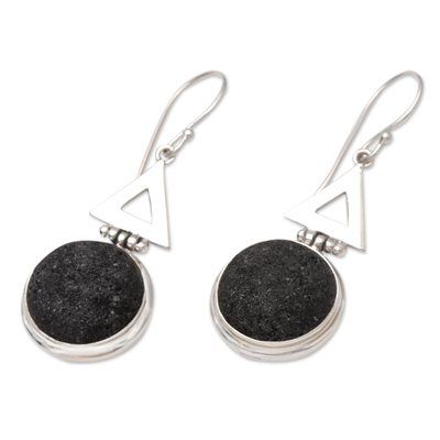 Lava stone dangle earrings, 'Triangle of Hope' - Lava Stone and Sterling Silver Dangle Earrings