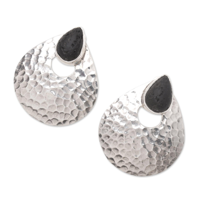 Lava stone drop earrings, 'Opulent Drop' - Lava Stone and Sterling Silver Drop Earrings