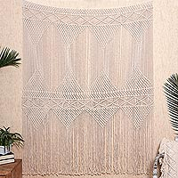 Cotton macrame wall hanging, 'Window to Your Soul'