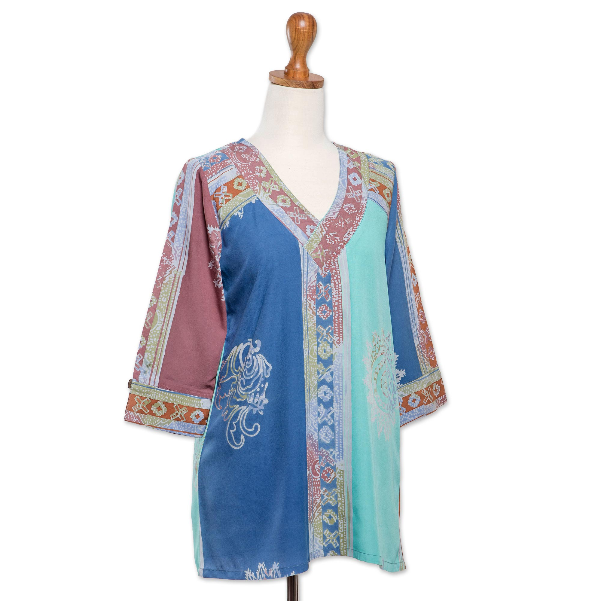 Colorful Rayon Batik Tunic From Bali Lempuyang Temple Novica 8007