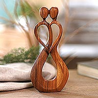 Wood statuette, 'Caring Partners' - Hand Made Suar Wood Statuette from Bali