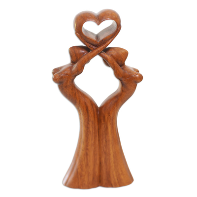 Wood statuette, 'Dreamy Dance' - Suar Wood Statuette with Dance Motif