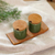 Ceramic and teak wood condiment set, 'Green Start' (5 pieces) - Green Ceramic and Teak Wood Condiment Set (5 Pieces) thumbail