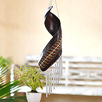 Coconut fiber wind chime, 'Morning Melody' - Artisan Crafted Coconut Fiber Wind Chime from Bali