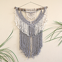 Cotton macrame wall hanging, 'Tangled up in You' - Artisan Crafted Cotton Macrame Wall Hanging