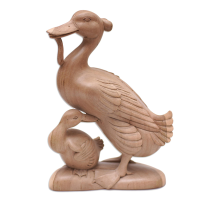 Holzskulptur - Skulptur „Mutter und Kind“ aus Hibiskusholz, Ente
