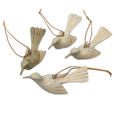 Holzornamente, (4er-Set) - Handgefertigte Vogelornamente aus Hibiskusholz (4er-Set)
