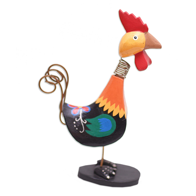 Balinese Wood and Iron Chicken Statuette