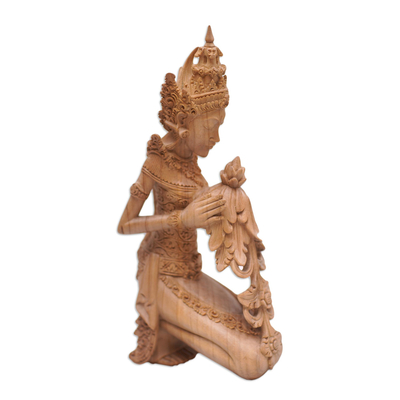 Wood sculpture, 'Dewi Sri' - Hibiscus Wood Indonesian Goddess Sculpture