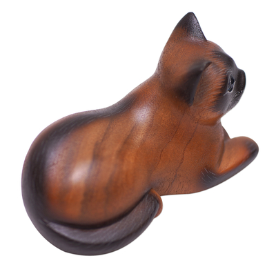 Hand Carved Wooden Siamese Cat Sleeping Figurine