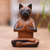 Wood sculpture, 'Balinese Cat Meditates' - Brown Raintree Wood Figure of a Cat in Lotus Position (image 2) thumbail