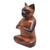 Wood sculpture, 'Balinese Cat Meditates' - Brown Raintree Wood Figure of a Cat in Lotus Position