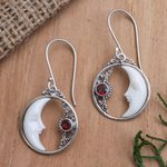Garnet dangle earrings, 'One Moonlit Night' - Sterling Silver and Garnet Dangle Earrings