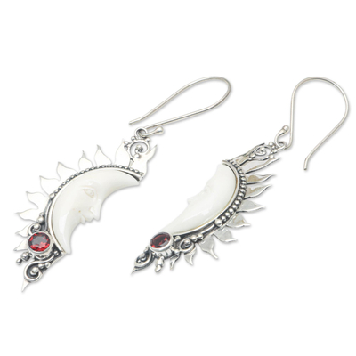 Garnet dangle earrings, 'Love in the Moonlight' - Crescent Moon Garnet Dangle Earrings
