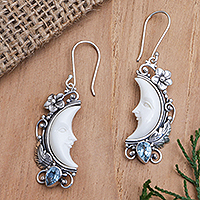 Blue topaz dangle earrings, 'Tropical Moon'