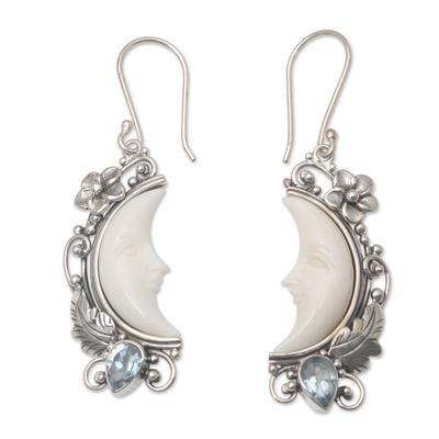 Blue topaz dangle earrings, 'Tropical Moon' - Blue Topaz and Sterling Silver Dangle Earrings
