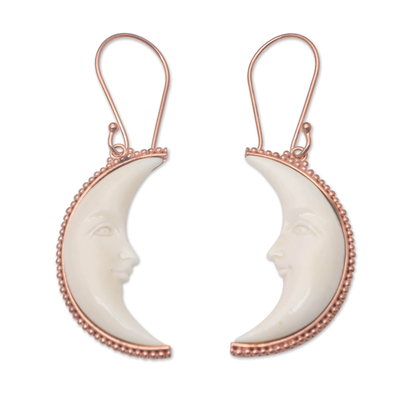 Rose gold-plated dangle earrings, 'Moonlit Winter' - Rose Gold-Plated Crescent Moon Dangle Earrings