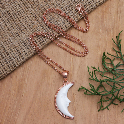 Rose gold-plated pendant necklace, 'Moonlit Winter' - Rose Gold-Plated Crescent Moon Pendant Necklace