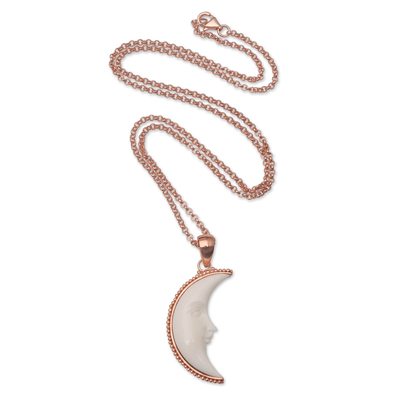 Rose gold-plated pendant necklace, 'Moonlit Winter' - Rose Gold-Plated Crescent Moon Pendant Necklace