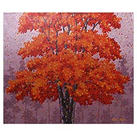 'Focus of Interest' - Acrylic Tree Painting on Canvas from Java