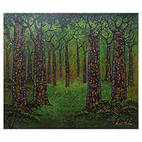 'Kalimantan Tropical Forest' - Signed Acrylic Forest Painting from Java